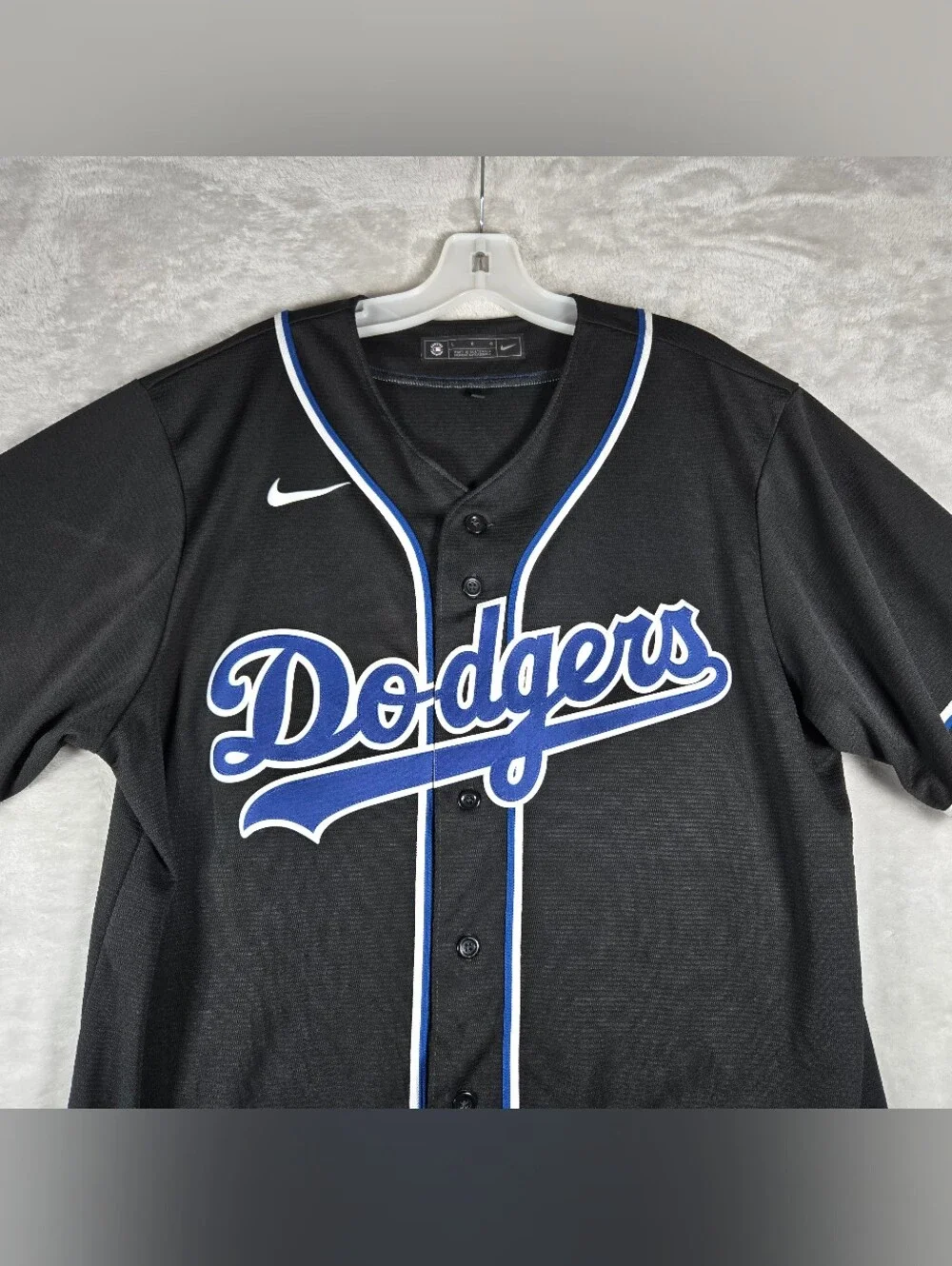 Nike Los Angeles Dodgers Button Up Jersey Mens Size Large L Black Lights Out
